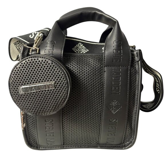 Steve Madden Bwebber Perforated Crossbody Satchel Bag in Black Edgy Everyday - Picture 3 of 11